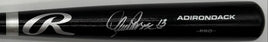 Black baseball bat with a silver logo on a white background