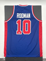 Dennis Rodman Autographed Detroit Pistons Blue Custom Basketball Jersey JSA CoA.