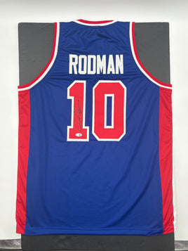 Dennis Rodman Autographed Detroit Pistons Blue Custom Basketball Jersey JSA CoA