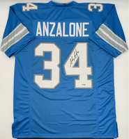 Alex Anzalone Autographed Detroit Lions Blue Custom Football Jersey Beckett CoA