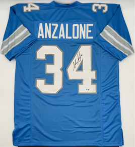 Alex Anzalone Autographed Detroit Lions Blue Custom Football Jersey Beckett CoA.