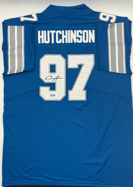 Aidan Hutchinson Autographed Detroit Lions Blue Custom Football Jersey Beckett CoA