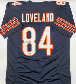 Colston Loveland Autographed Chicago Bears Blue Custom Football Jersey Beckett CoA