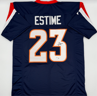 Audric Estime Autographed Denver Broncos Blue Custom Football Jersey Beckett CoA