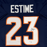 Audric Estime Autographed Denver Broncos Blue Custom Football Jersey Beckett CoA
