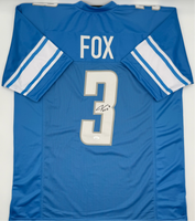 Jack Fox Autographed Detroit Lions Blue Custom Football Jersey JSA CoA