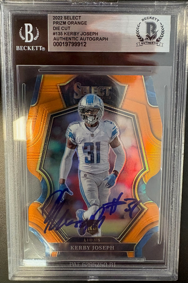 Kerby Joseph Autographed Detroit Lions Football Card Beckett Authenticated /199 Die Cut.