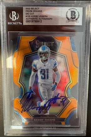 Kerby Joseph Autographed Detroit Lions Football Card Beckett Authenticated /199 Die Cut.