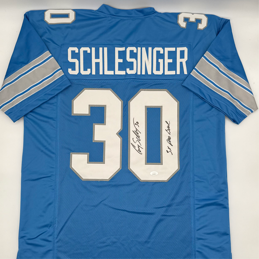 Corey Schlesinger Autographed Detroit Lions Custom Blue XL Jersey JSA CoA