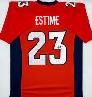 Audric Estime Autographed Denver Broncos Orange Custom Football Jersey Beckett CoA