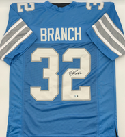 Brian Branch Autographed Detroit Lions Blue Custom Football Jersey Beckett CoA.