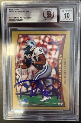 Robert Porcher Autographed Detroit Lions Football Card Beckett Authenticated Auto Grade 10