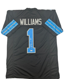 Jameson Williams Autographed Detroit Lions Black Custom Football Jersey Beckett CoA