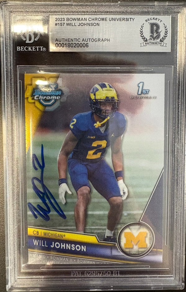Will Johnson Autographed Michigan Wolverines Football Card Beckett Authenticated.
