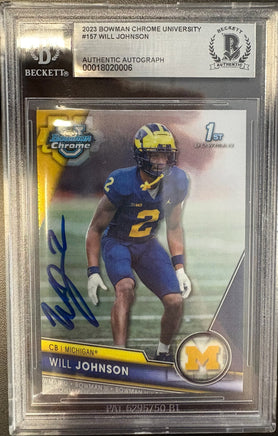 Will Johnson Autographed Michigan Wolverines Football Card Beckett Authenticated.