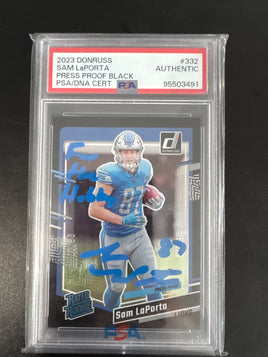 2023 Donruss Sam Laporta Press Proof Black Auto