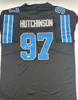 Aidan Hutchinson Autographed Detroit Lions Black Custom Football Jersey Beckett CoA
