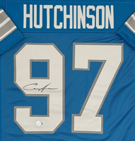 Aidan Hutchinson Autographed Detroit Lions Blue Custom Football Jersey Beckett CoA