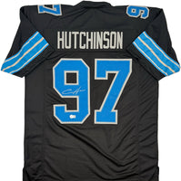 Aidan Hutchinson Autographed Detroit Lions Black Custom Football Jersey Beckett CoA.