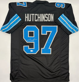 Aidan Hutchinson Autographed Detroit Lions Black Custom Football Jersey Beckett CoA.