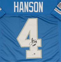 Jason Hanson Autographed Detroit Lions Blue Custom Football Jersey Beckett CoA