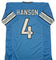Blue sports jersey with 'Hanson' and number '4' on a white background