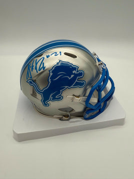 Amik Robertson Autographed Detroit Lions Speed Mini Football Helmet Beckett CoA