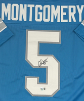 David Montgomery Autographed Detroit Lions Blue Custom Football Jersey Beckett CoA.