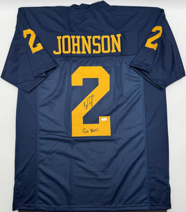 Will Johnson Autographed & Inscribed Michigan Navy Custom Football Jersey JSA CoA