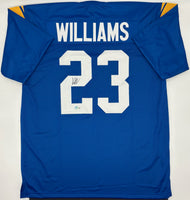 Kyren Williams Autographed Rams Pro Style Blue Custom Football Jersey Beckett CoA.
