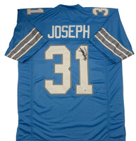 Kerby Joseph Autographed Detroit Lions Blue Custom Football Jersey JSA CoA