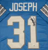 Kerby Joseph Autographed Detroit Lions Blue Custom Football Jersey JSA CoA