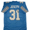 Kerby Joseph Autographed Detroit Lions Blue Custom Football Jersey JSA CoA