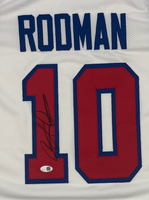 Dennis Rodman Autographed Detroit Pistons White Custom Basketball Jersey JSA CoA.