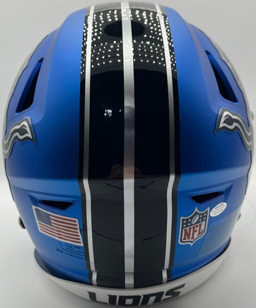 Barry Sanders Autographed & Inscribed Detroit Lions Alternate Full-Size Flex Football Helmet Schwartz CoA.