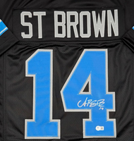 Amon-Ra St.Brown Autographed Detroit Lions Black Custom Football Jersey Beckett CoA