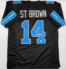 Amon-Ra St.Brown Autographed Detroit Lions Black Custom Football Jersey Beckett CoA