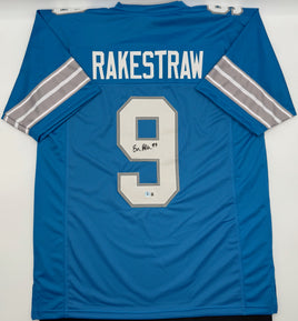 Ennis Rakestraw Jr. Autographed Detroit Lions Blue Custom Football Jersey Beckett CoA.