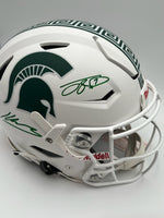 Jayden Reed and Kenneth Walker Autographed Michigan State Spartans Full-Size Flex Football Helmet Beckett CoA