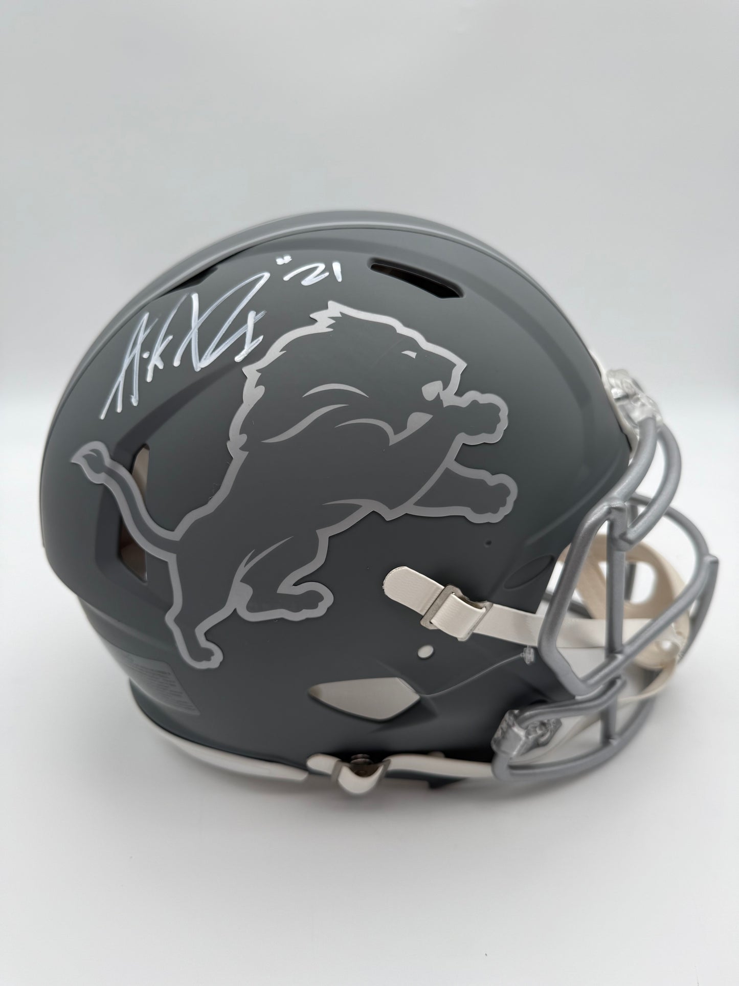 AMIK ROBERTSON AUTOGRAPHED DETROIT LIONS FULL-SIZE AUTHENTIC SLATE HELMET BECKETT CoA