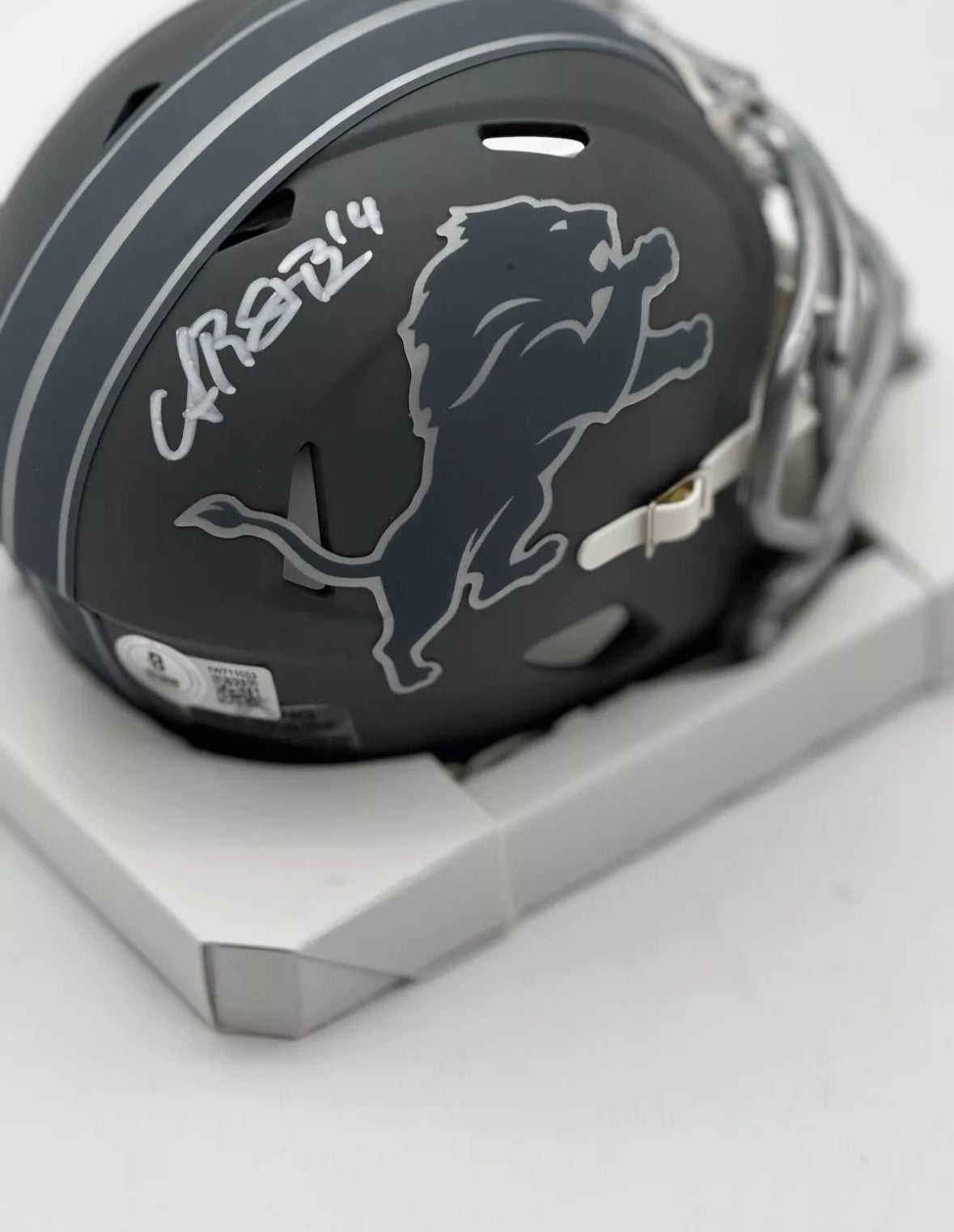 AMON-RA ST BROWN AUTOGRAPHED SIGNED DETROIT LIONS SLATE MINI HELMET BECKETT