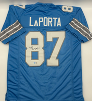 Sam LaPorta Autographed Detroit Lions Blue Custom Football Jersey Beckett CoA