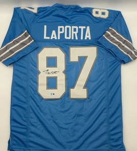 Sam LaPorta Autographed Detroit Lions Blue Custom Football Jersey Beckett CoA