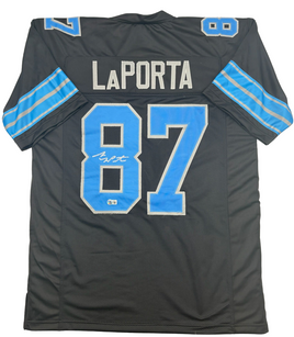 Sam LaPorta Autographed Detroit Lions Black Custom Football Jersey Beckett CoA