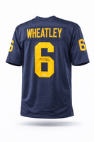 Tyrone Wheatley Autographed Michigan Wolverines Navy Custom Football Jersey JSA CoA