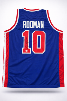 Dennis Rodman Autographed Detroit Pistons Blue Custom Basketball Jersey JSA CoA