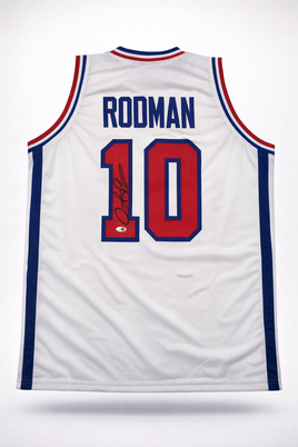 Dennis Rodman Autographed Detroit Pistons White Custom Basketball Jersey JSA CoA