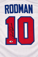 Dennis Rodman Autographed Detroit Pistons White Custom Basketball Jersey JSA CoA