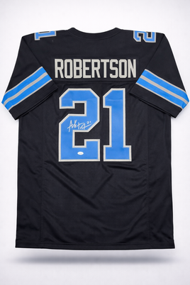 Amik Robertson Autographed Detroit Lions Black Custom Football Jersey Beckett CoA