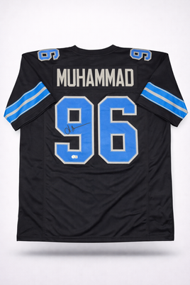 Al-Quadin Muhammad Autographed Detroit Lions Black Custom Football Jersey Beckett CoA